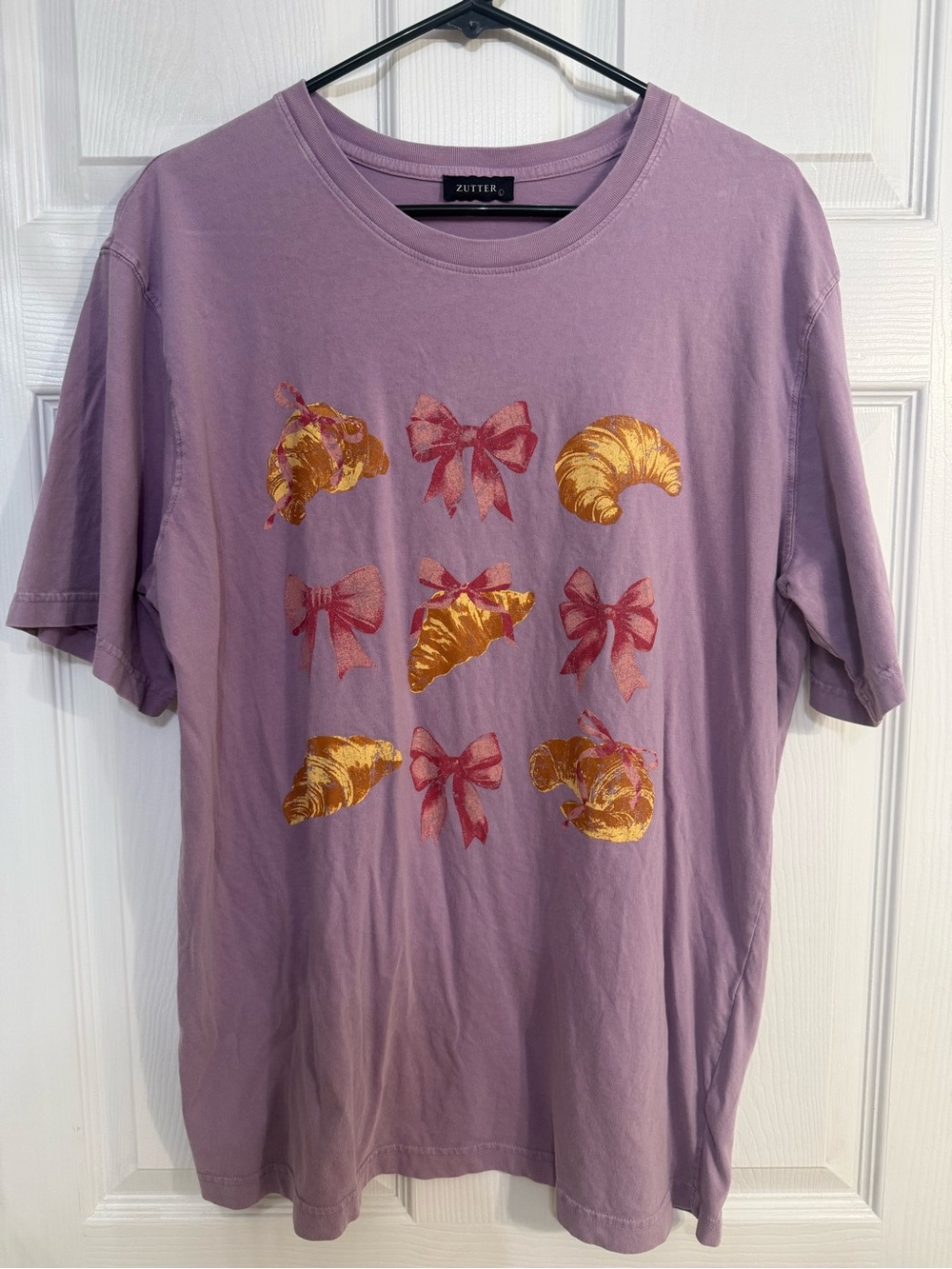 Lavender Graphic Tee with Bows & Croissants